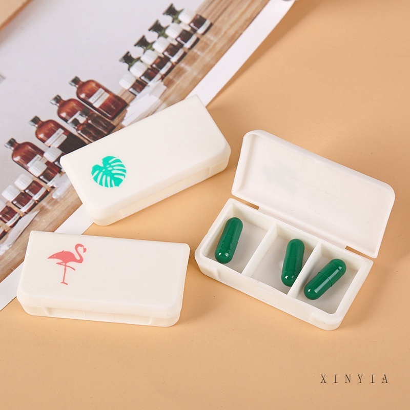 Kotak Obat 3 Sekat Harian Pill Box Mini Portable Medicine kecil mini MOTIF FLAMINGO , KAKTUS ,DLL- AG2