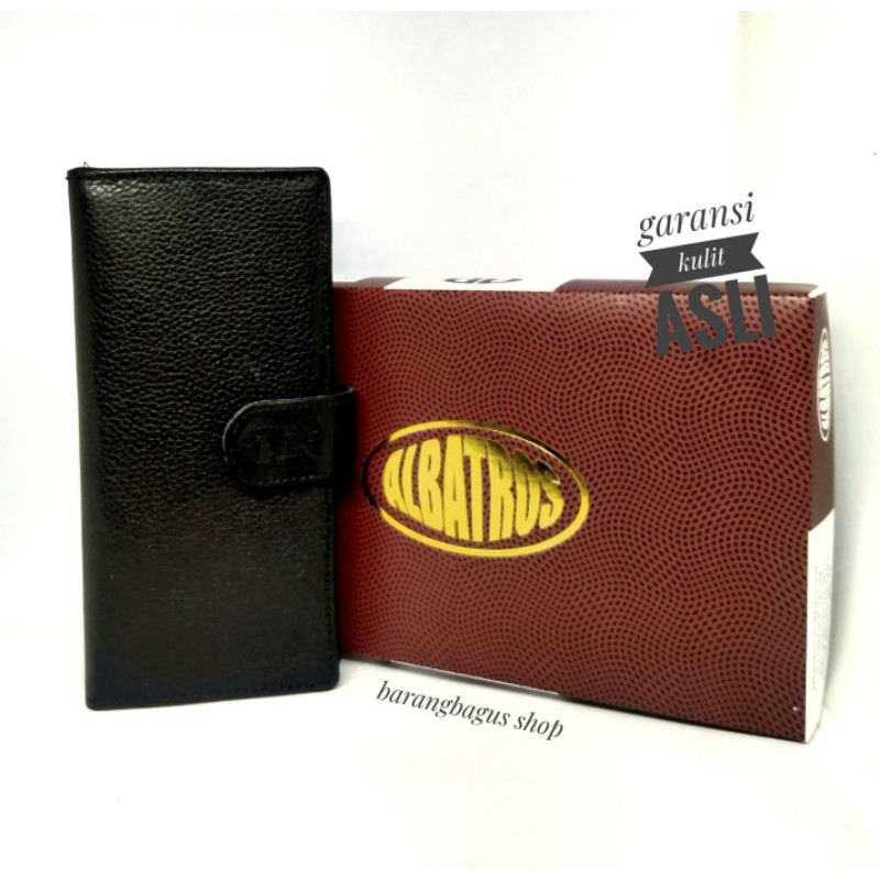 Dompet Panjang Kulit asli Pria wanita Import brand ALBATROS model kancing memiliki banyak slot kartu