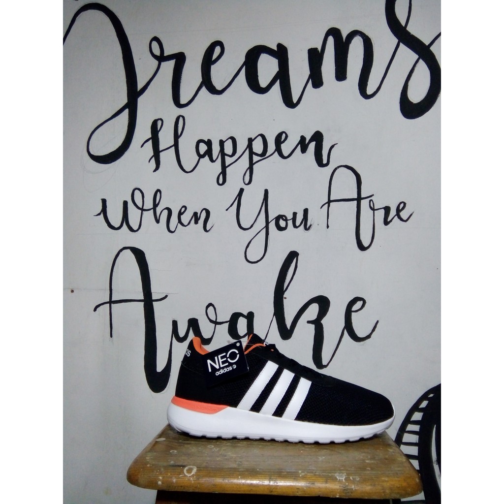 Sepatu Sneakers Adidas Neo Lite Racer Pria Wanita Hitam Putih kombinasi Orange gradeoriginal murah