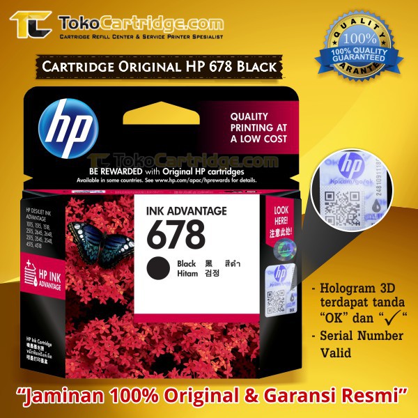 Cartridge HP 678 Black Original Catridge CZ107AA Hitam Katrid Tinta Printer 1515 2515 2645 3545 4645