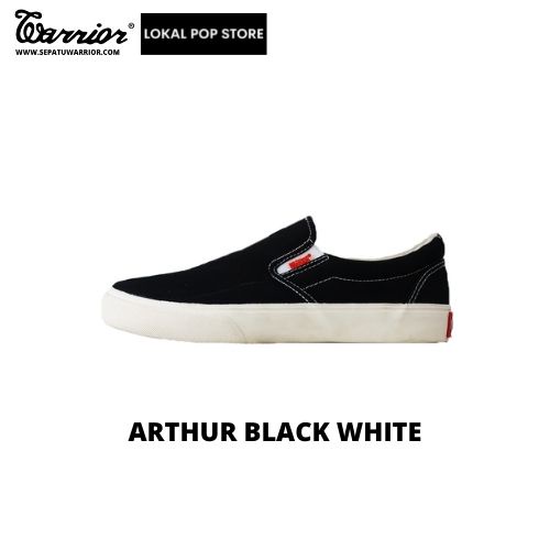 Sepatu Warrior Slip on Hitam Putih  - Warrior Arthur Black White - Sepatu Warrior Original