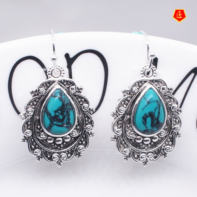 [Ready Stock]Vintage Silver Elegant Turquoise Earrings