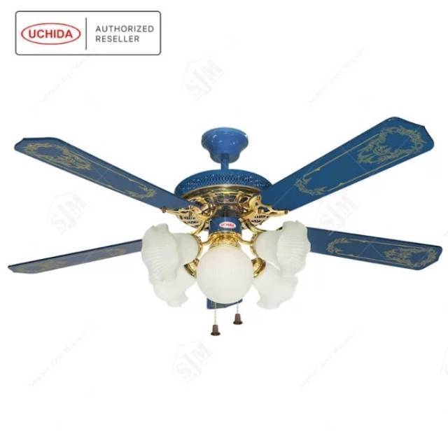 KIPAS ANGIN GANTUNG UCHIDA 52 INCH 5 LAMPU CF 114 BIRU
