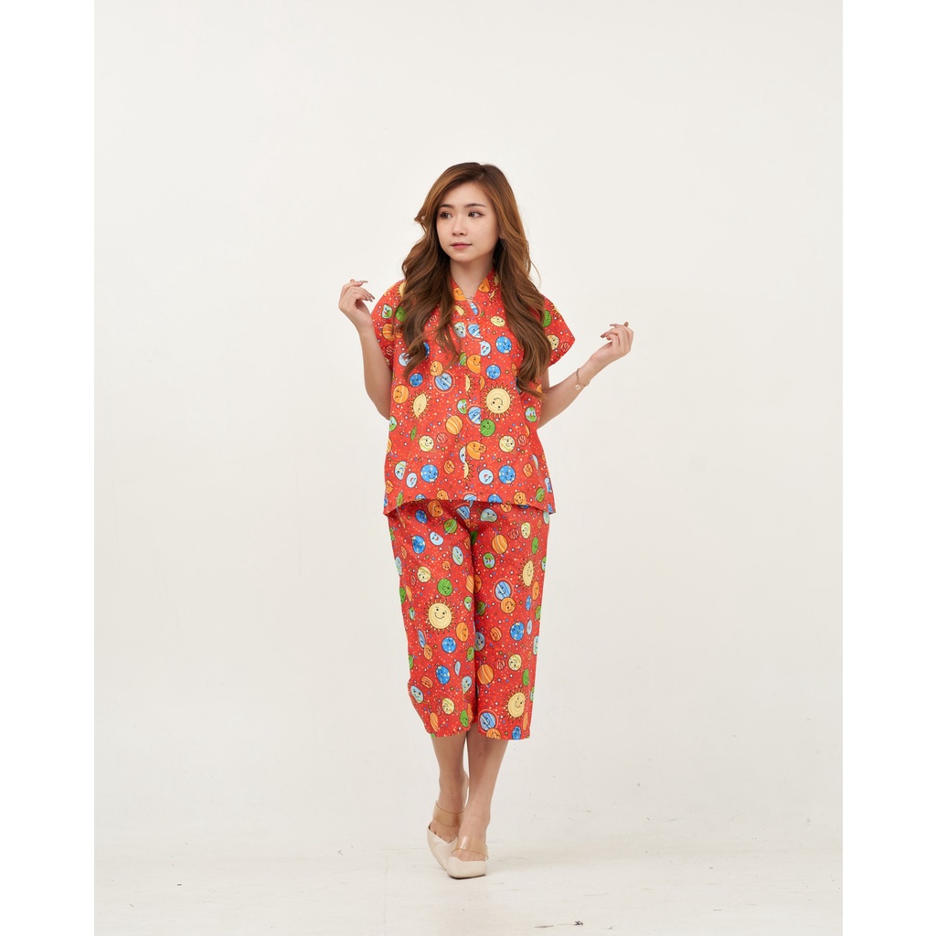 IZANY Piyama Dewasa Kimono Kulot / SET Kimono Kulot V Banyak Motif-PLANET RED