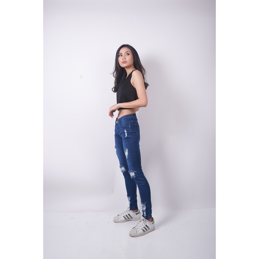 Celana Jeans Denim Wanita Tambal Robek / Destroy Skinny Distro Jeans Cewek Levis Termurah bigsize