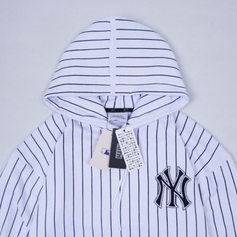 NY MLB JAKET/SWEATER/HOODIE PUTIH GARIS-GARIS K.I.T.H PRIA & WANITA