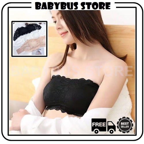 BBS BRA-844 BRA KEMBEN RENDA TANPA TALI BRA BANDEAU DENGAN BUSA TANPA TALI BRA RENDA IMPORT