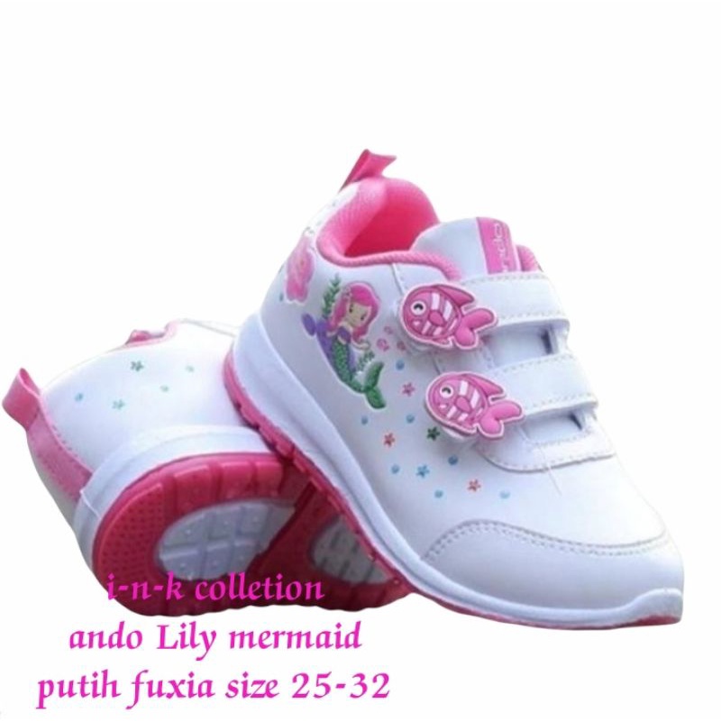 sepatu anak perempuan cantik Ando original lili mermaid lili plower PAUD TK SD