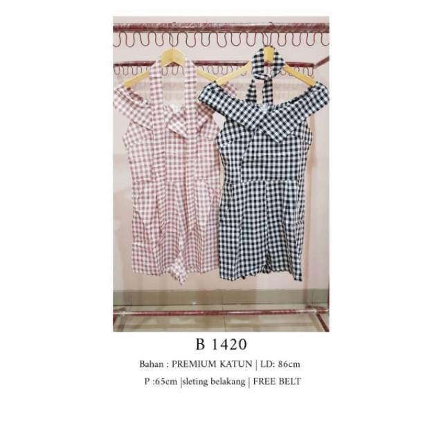 baju murah 1420 jumpsuit plaid sabrina belt