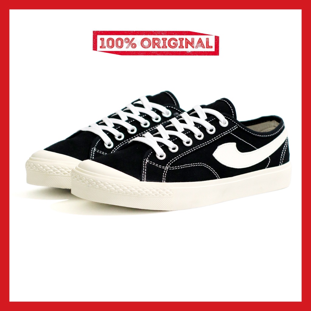 ORIGINAL - Sepatu Brand Lokal Kasual Pria Wanita No Brand Black White Low Not Sneakers Compass Gazelle Hitam Putih