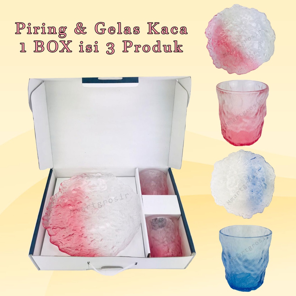 Piring Gelas Cantik / Piring Cantik / Gelas Cantik / 1 Set isi 3