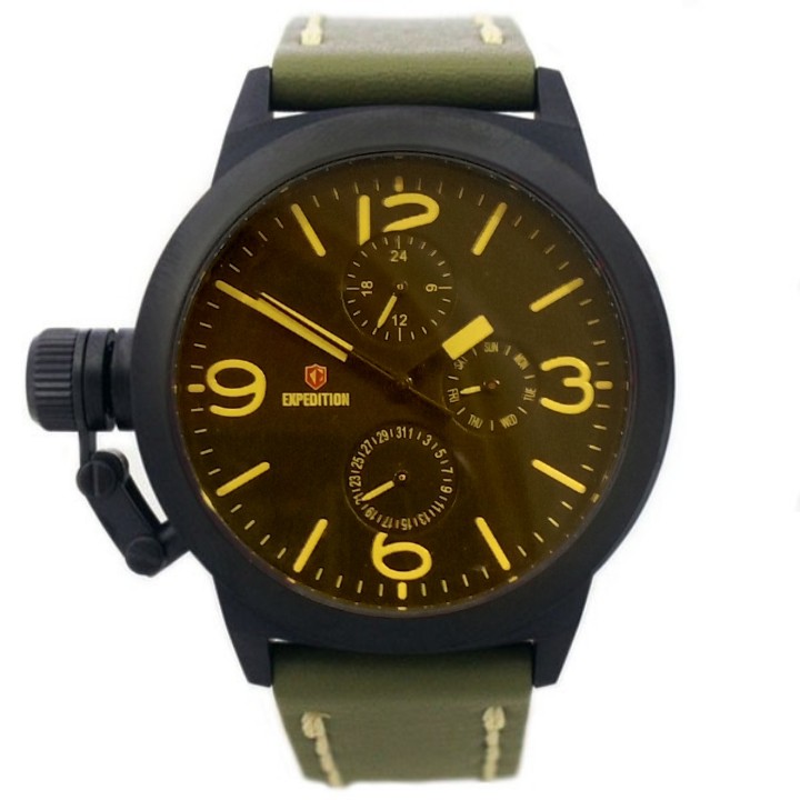 Jam Tangan Pria / Wanita Expedition 6339 / E 6339 Black List Yellow Leather Original Garansi Resmi 1