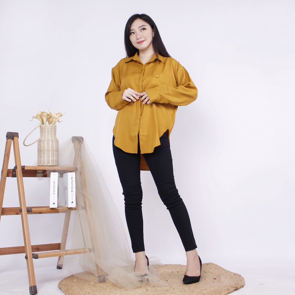 KEMEJA TUNIK POLOS TANGAN PANJANG ADA KANTONG BAHAN SHAKILA FASHION PREMIUM