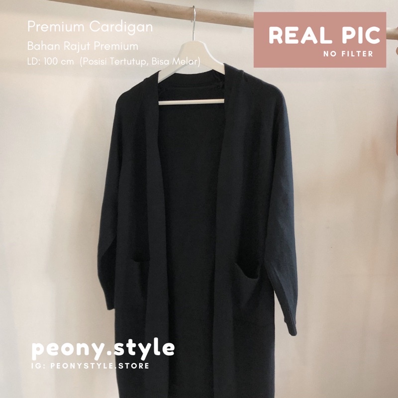 KADIGAN PANJANG RAJUT PREMIUM LENGAN PANJANG POLOS WANITA KOREAN STYLE-Black Polos