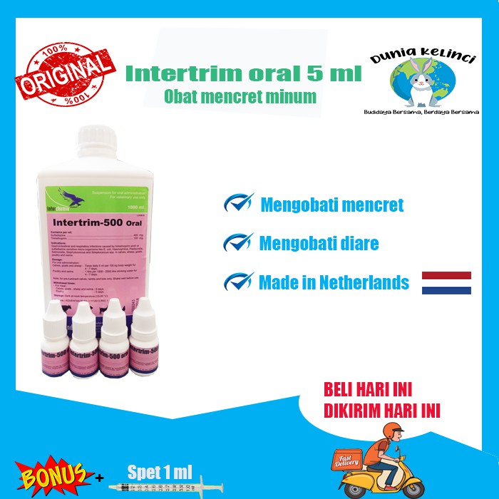 OBAT MENCRET INTERTRIM 5 ML DIARE BERAK DARAH KELINCI KUCING ANJING HAMSTER SAPI KAMBING HEWAN