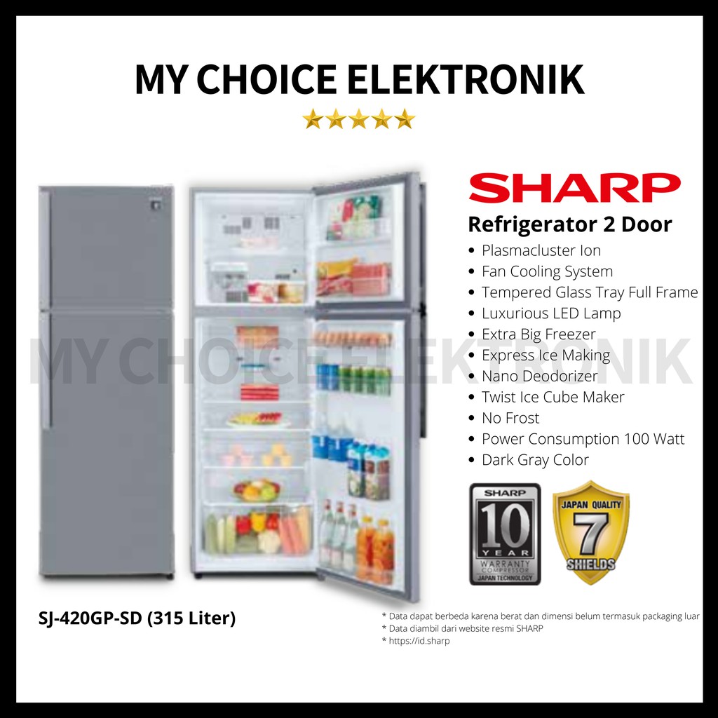 Sharp Kulkas INV 2Door 315L SJ-420GP-SD / SJ 420GP SD