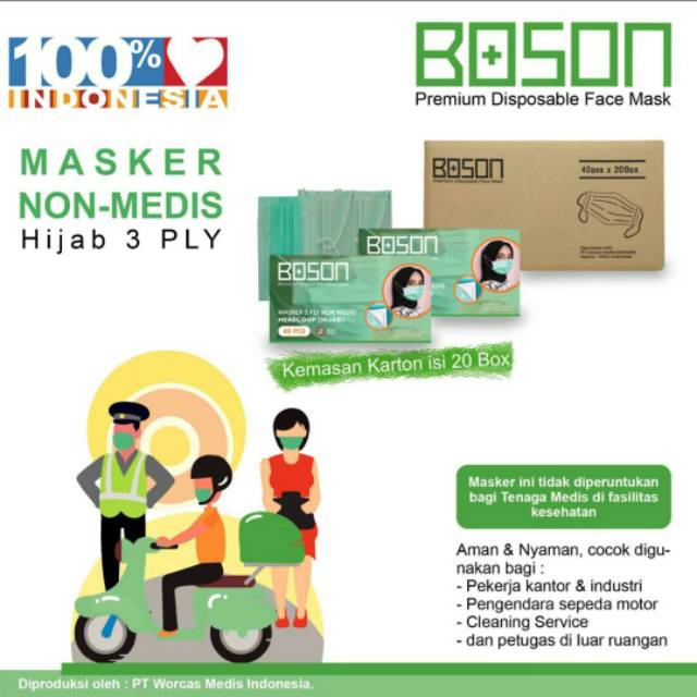BOSON Masker Hijab Headloop 3 Ply Isi 40 Pcs - Disposable Daily Mask