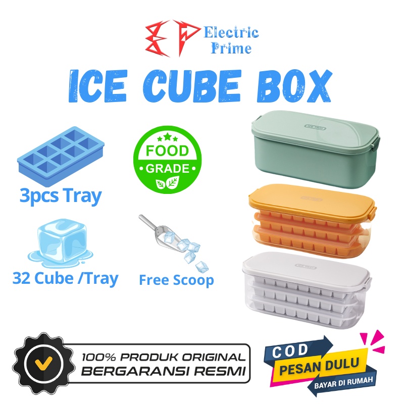 Ice Cube Tray 3in1 Cetakan Es Batu Kotak Penyimpanan Baki Food Grade Material Free Scoop