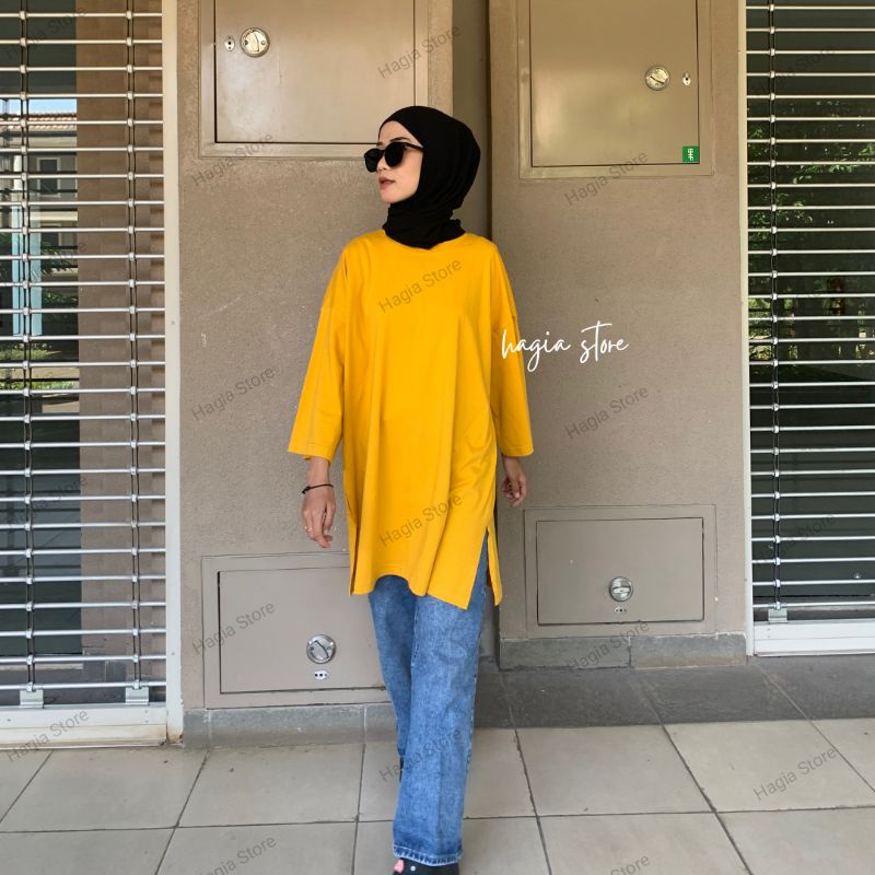 Lexa kaos oversize wanita top hijab basic by hagia kaos polos | baju atasan wanita | baju polos | oversize Hitam