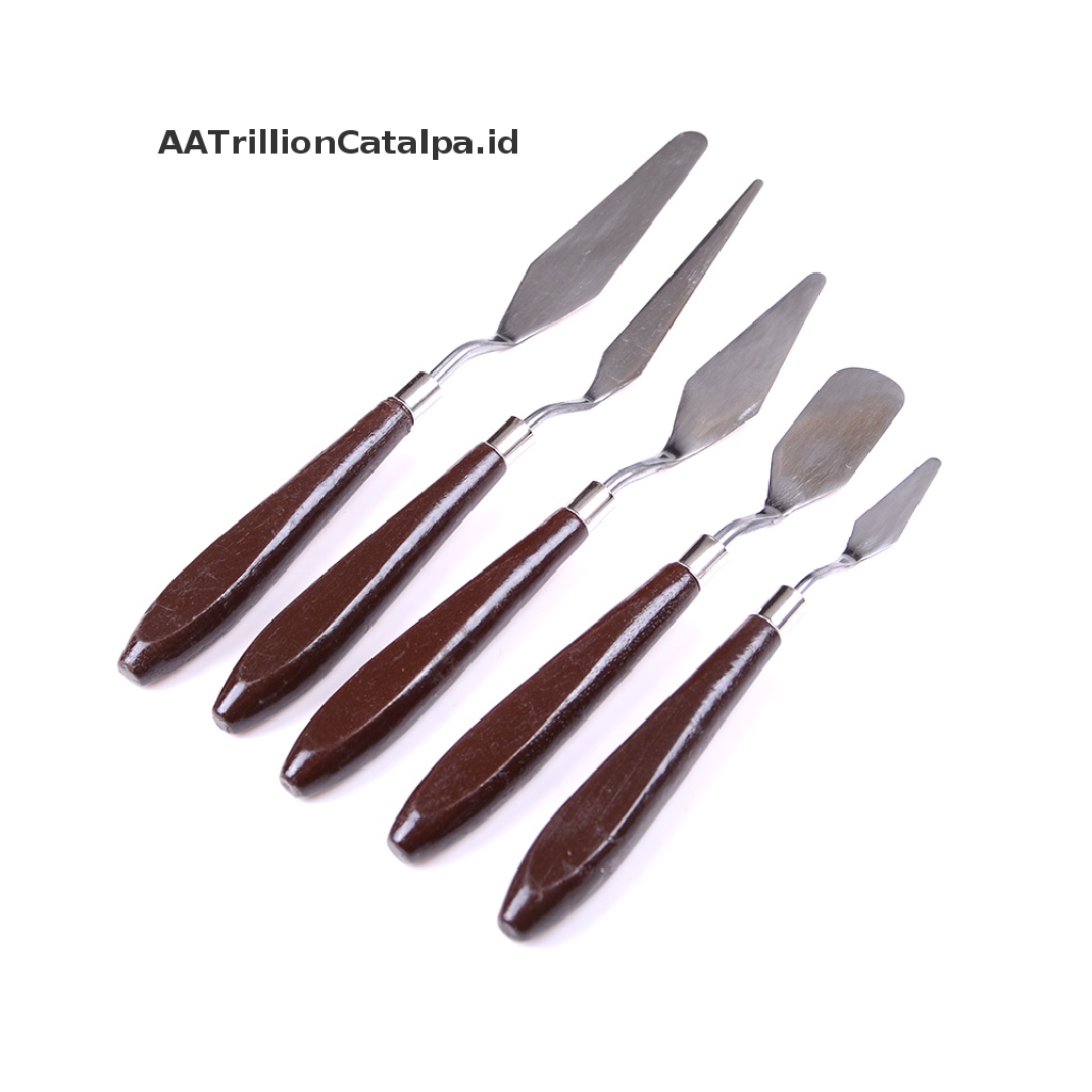 (AATrillionCatalpa) 5pcs / Set Spatula + Scraper + Palet Stainless Steel Untuk Melukis