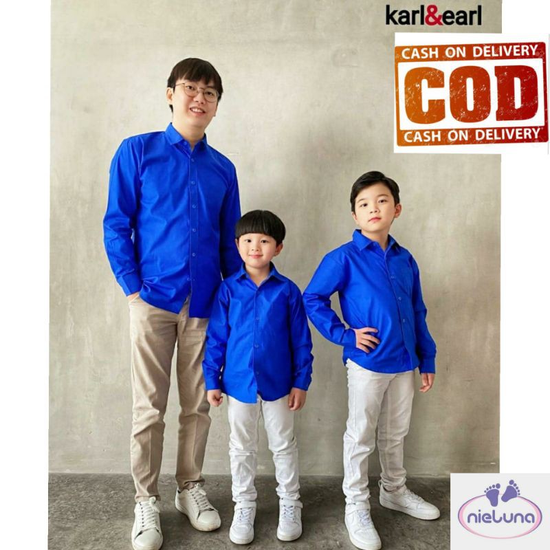 KARL & EARL - Kemeja biru tua  anak dan dewasa  / Kemeja Lengan Panjang / Kemeja Anak Lengan Panjang