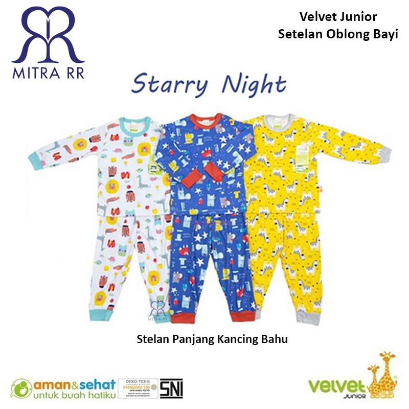 [TERBARU] Velvet Junior Setelan Oblong Panjang Stelan Piyama Baju Tidur Anak Newborn S M L XL XXL