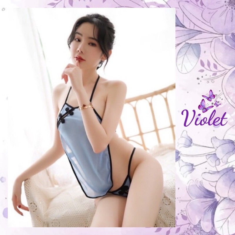 Violet Lingerie Sexy Set Pakain Dalam Baju tidur Wanita Seksi Tradisional Cina Model Cheongsam 1054