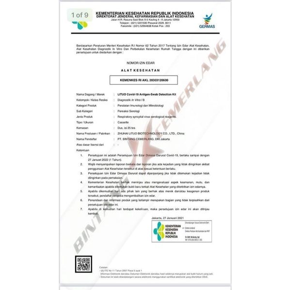 Swab Antigen Omicron Lituo AKL Kemenkes 1 Box