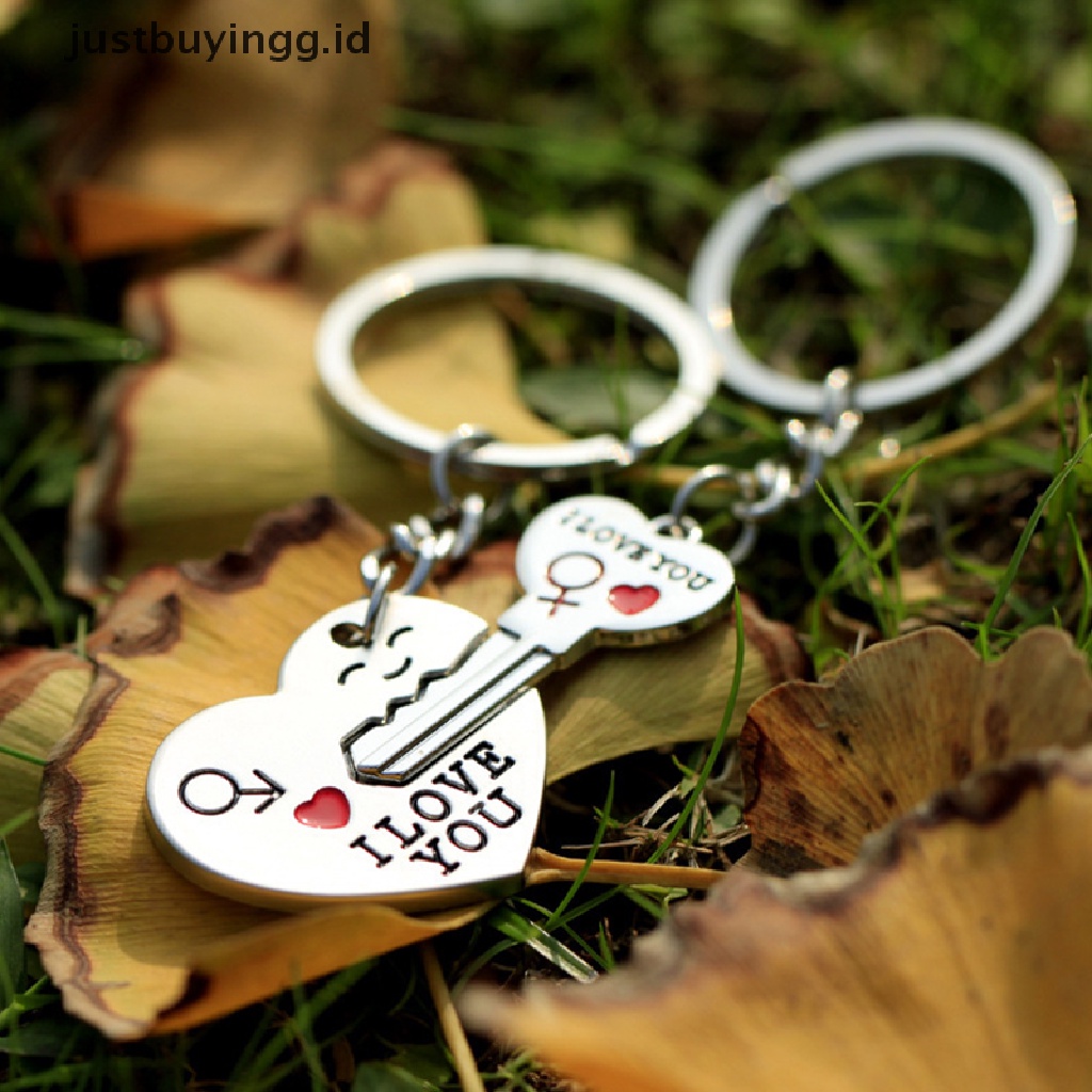 [justbuyingg.id] 1 Pair I LOVE YOU Letter Keychain Heart Key Ring Souvenirs Valentine's Day Gift ID