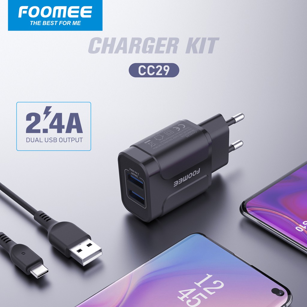 Adaptor Charger fast Charging 2.4A FOOMEE CC29 Charger Dual Port USB