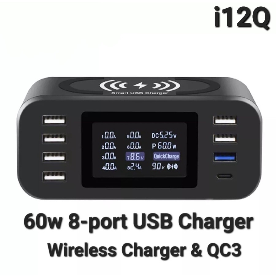 AVPRO i12Q 60w 8-port Smart USB Charger LCD Display w Wireless & QC3