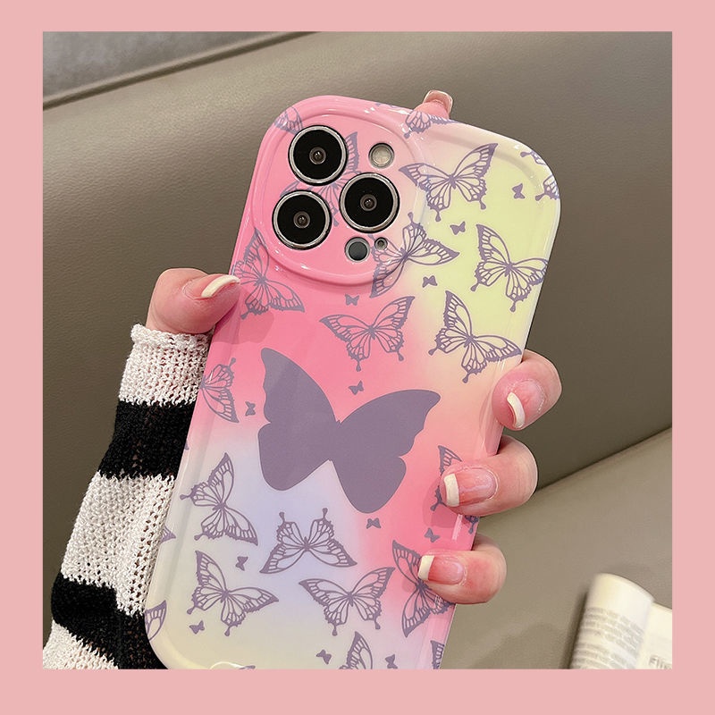 Case Motif Kupu-Kupu Warna Gradasi Untuk iPhone 12 13 11 Pro Max X Xs Max Xr mstc