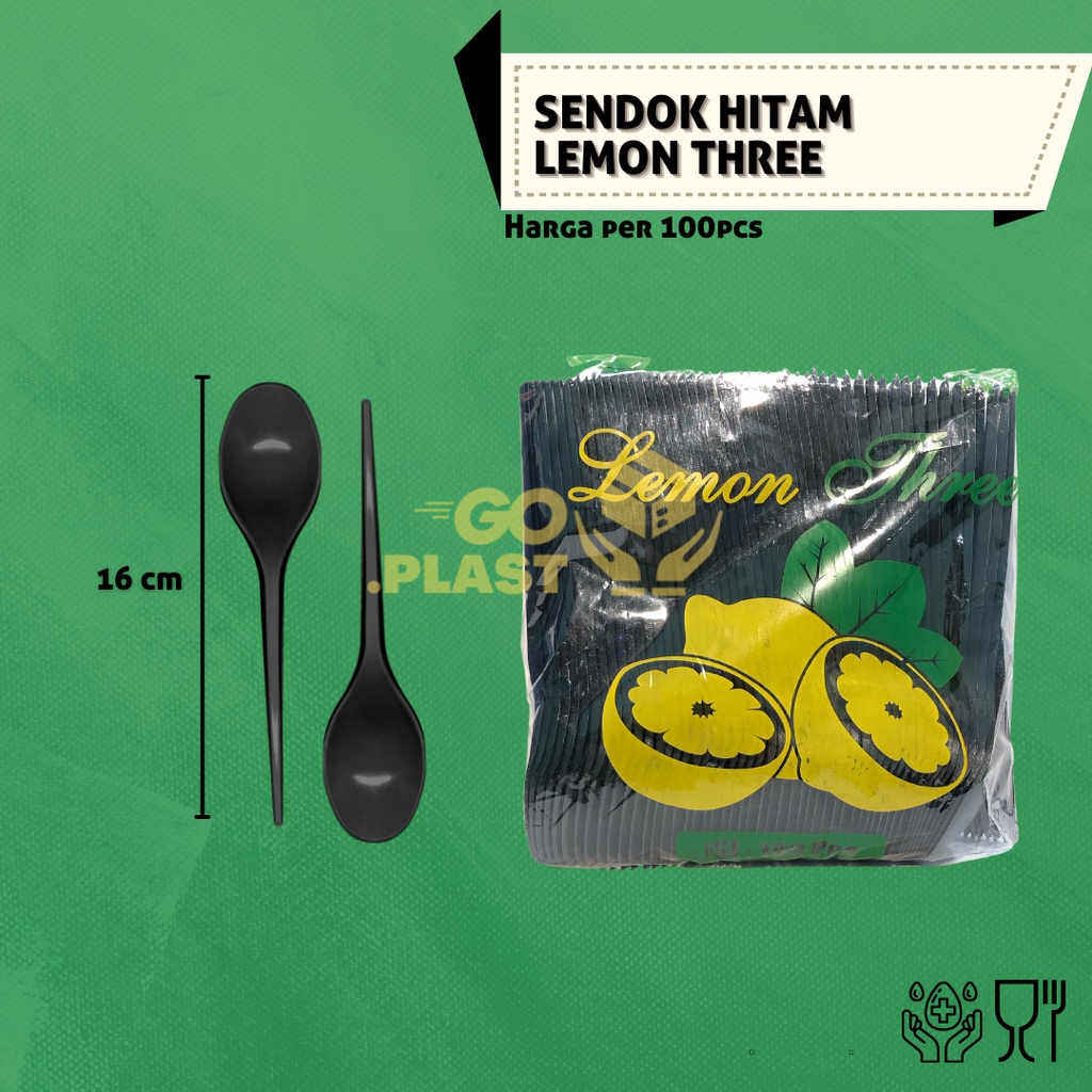 SENDOK GARPU PLASTIK HITAM LEMON THREE