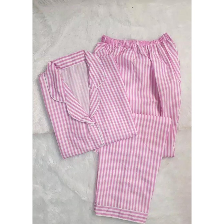 Baju Tidur Cewek Lengan Panjang Dan Lengan Pendek Motif Kotak Piyama Wanita Kekinian Pajamas Dewasa-CP SALUR PINK XL