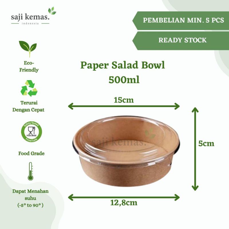 PAPER BROWN SALAD BOWL (TANPA TUTUP) 500ml/Mangkuk Kertas / Rice Bowl / Brown Paper Bowl / Wadah Sup