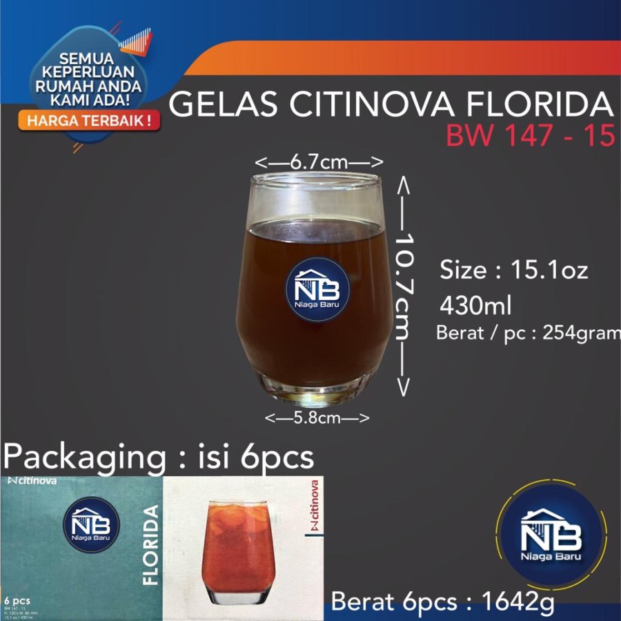 Gelas Kaca Citinova Florida 6 Pcs