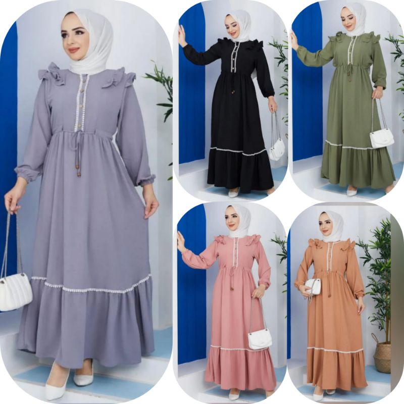 DRESS CERUTY FULL FURRING KANCING DEPAN BUSUI/MELISSA DRESS/DRESS MALAYSIA APLIKASI RENDA TERBARU/FAR MOSLEMSTORE