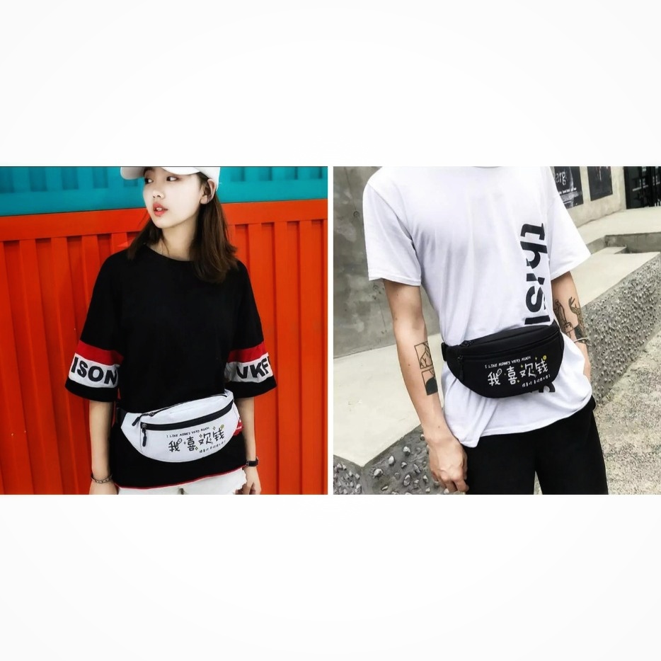 Waistbag Tas Selempang Tas Pinggang Tas Bahu Pria wanita motif huruf