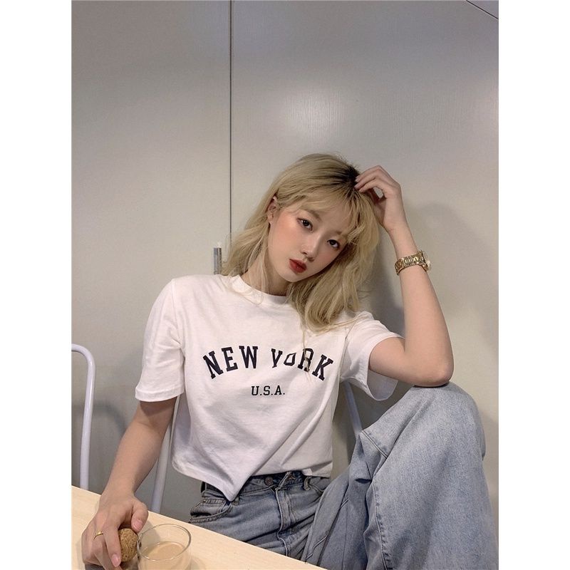 (M - 3XL) Crop Tee Croptop Oversize NEW YORK USA Kaos Crop Top Premium Cotton Combed Bigsize Jumbo Tumblr Cute M L XL 2XL XXXL