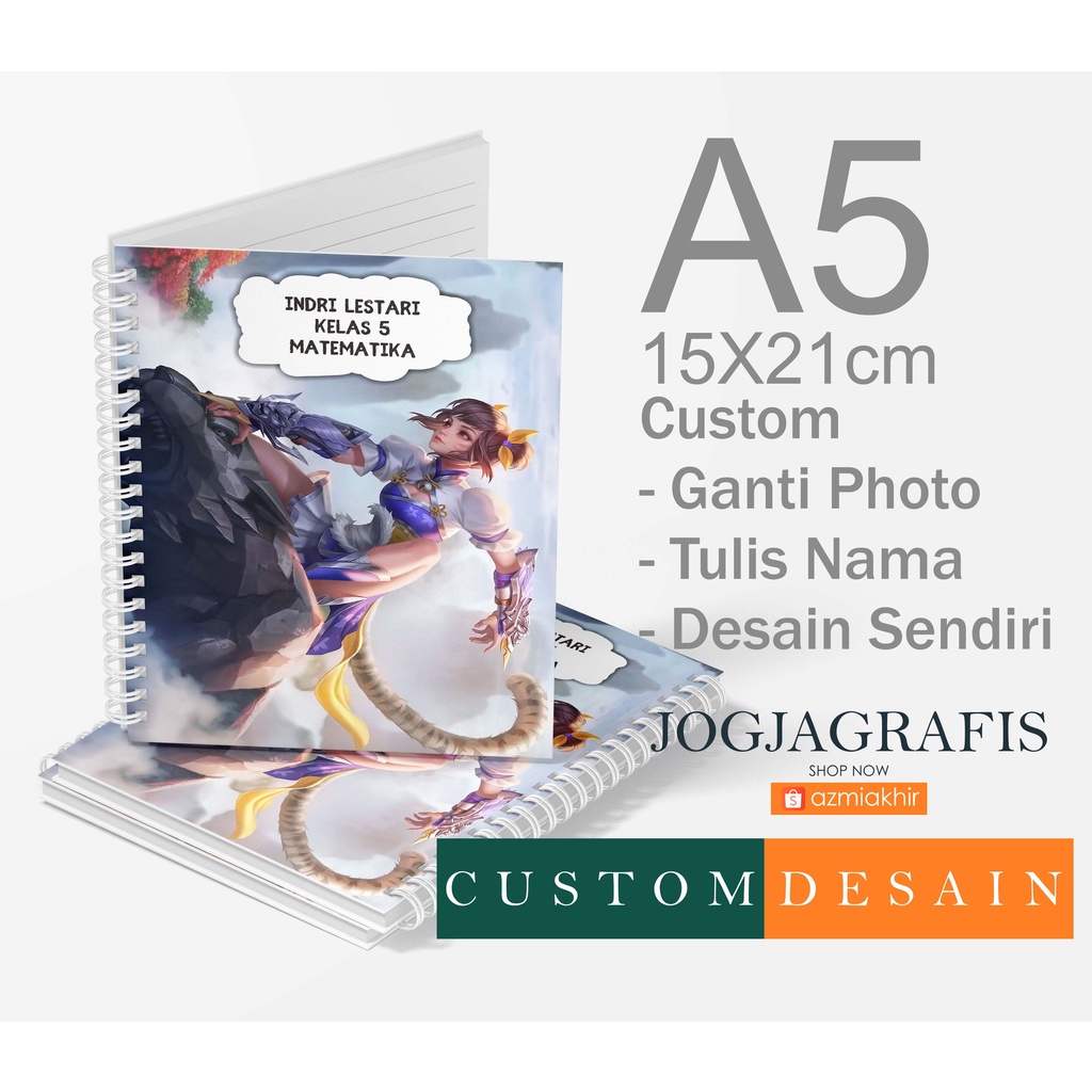 

Notebook Buku Tulis Spiral A5 Custom Desain ( Mobile Legend ) isi HVS Desain Garis 50 Lbr