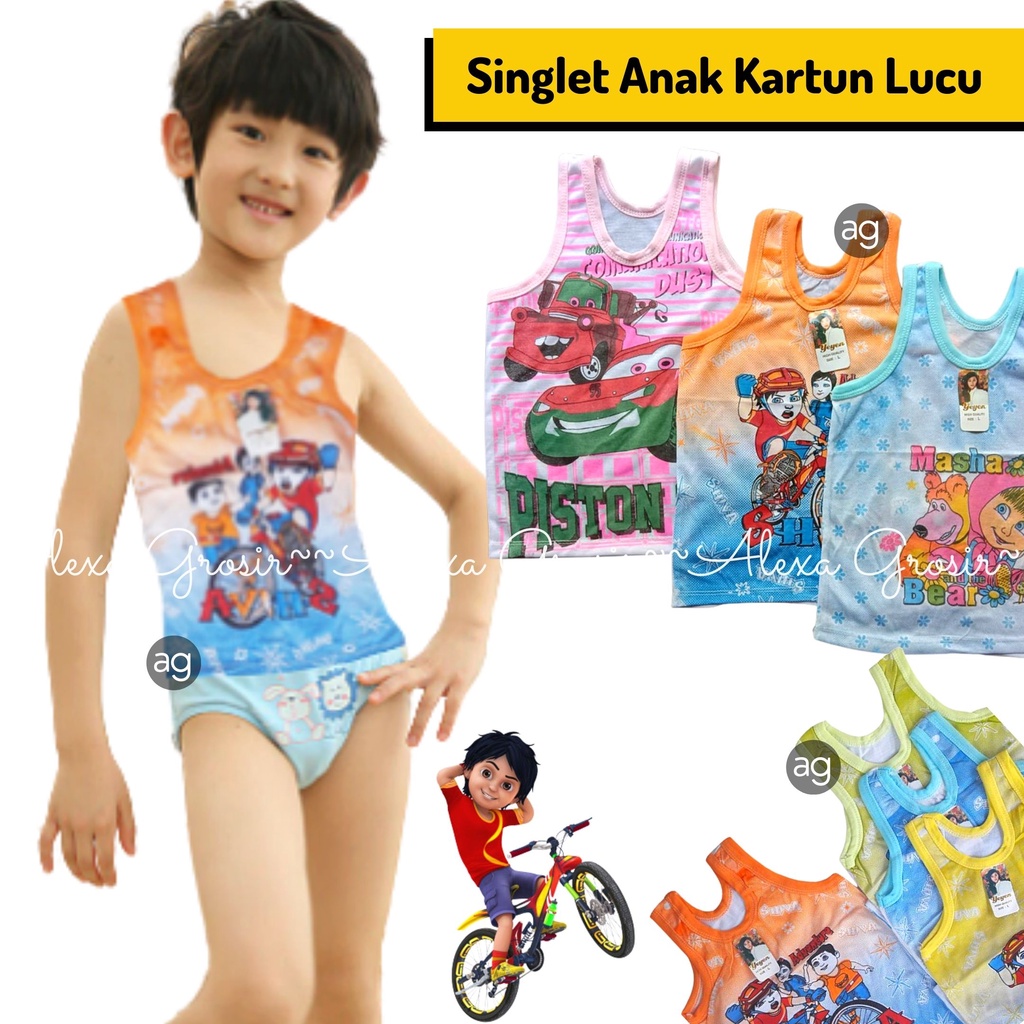 KAOS SINGLET ANAK 1-2 TAHUN COWOK/CEWEK LUCU HARGA MURAH MOTIF KARTUN