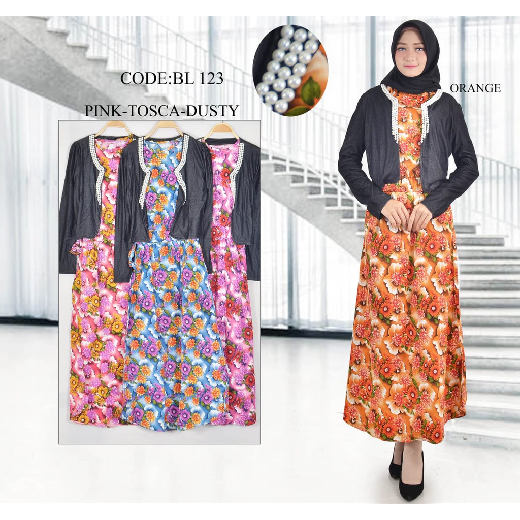 dress muslim variasi outers bahan street motif bunga / dress remaja trendy / dress modern