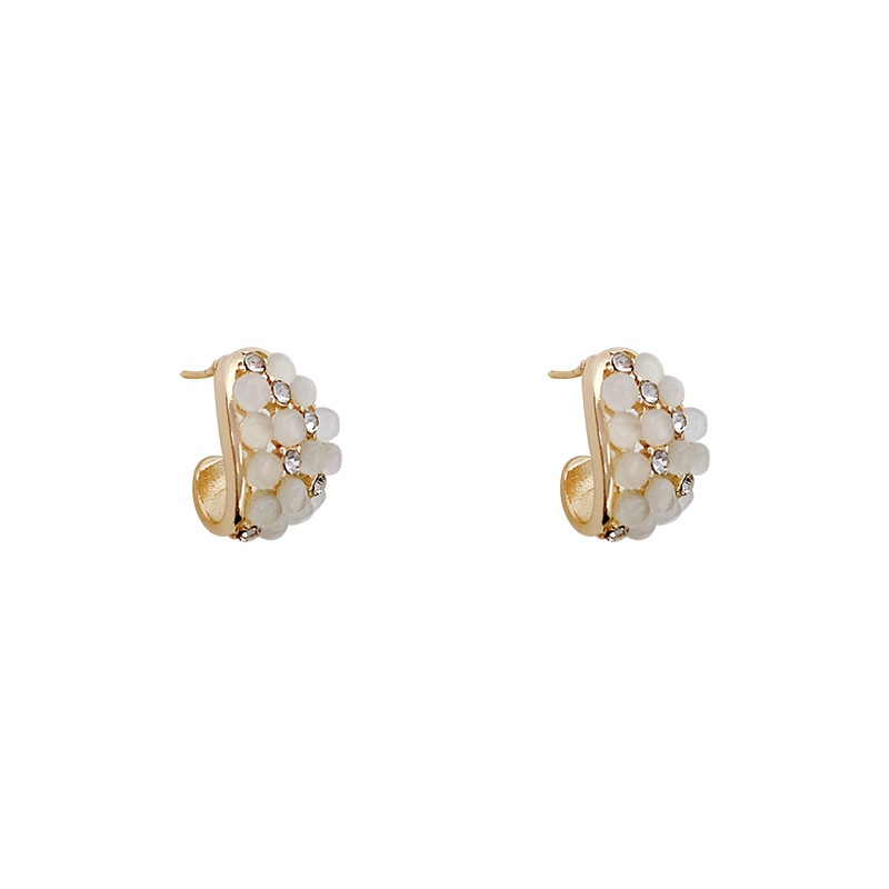 Anting Stud Opal Geometris Gaya Retro Perancis Untuk Wanita