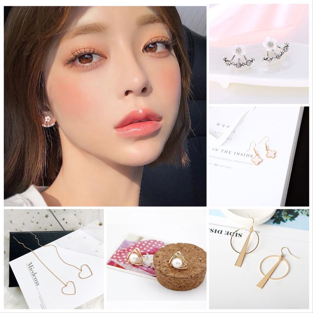 [COD] 20 Model Korea Anting Tusuk Wanita Elegan dengan Hiasan Kristal Berlian Imitasi