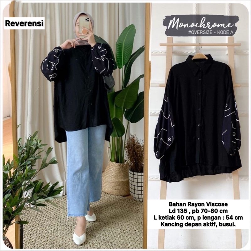 MONOCHROME OVERSIZE BLOUSE MOTIF - ATASAN RAYON FULL KANCING JUMBO / ATASAN RAYON KOMBINASI-MONOCHROME OMITA