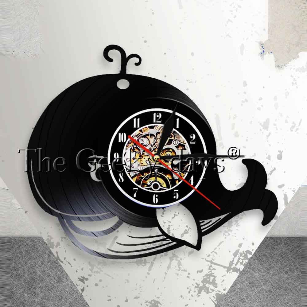 Modern Baby Whale Wall Art Wall Clock Underwater Fauna Vinyl Record Wall Clock Vintage