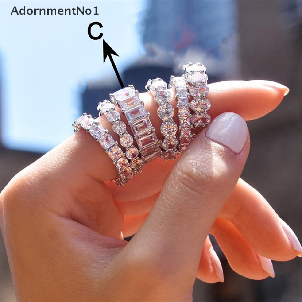 (AdornmentNo1) Cincin Kawin / Tunangan Aksen Kristal Zircon Untuk Perhiasan Wanita / Pesta