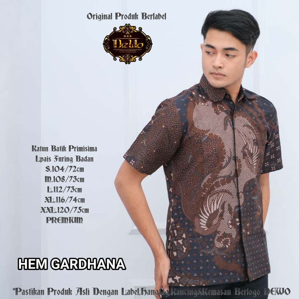 GARDHANA Baju Kemeja Batik Pria Solo Premium Modern PENDEK PANJANG Katun FULL FURING DEWO PERWIRA