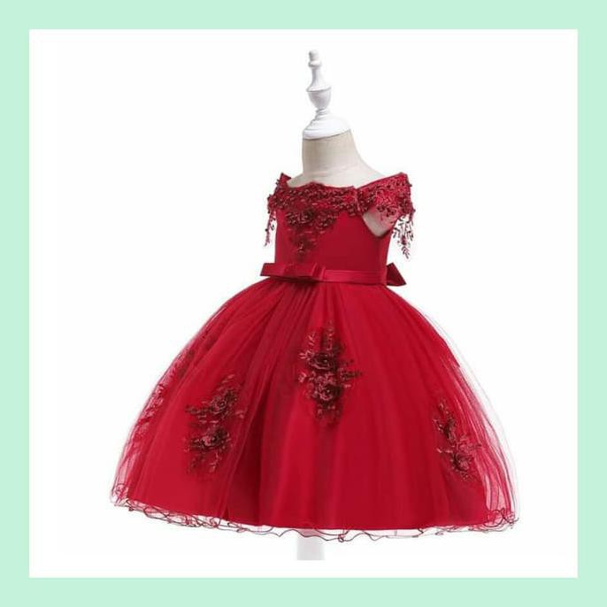 Dress Anak Perempuan - Dress Gaun Pesta Anak Import Merah Maroon
