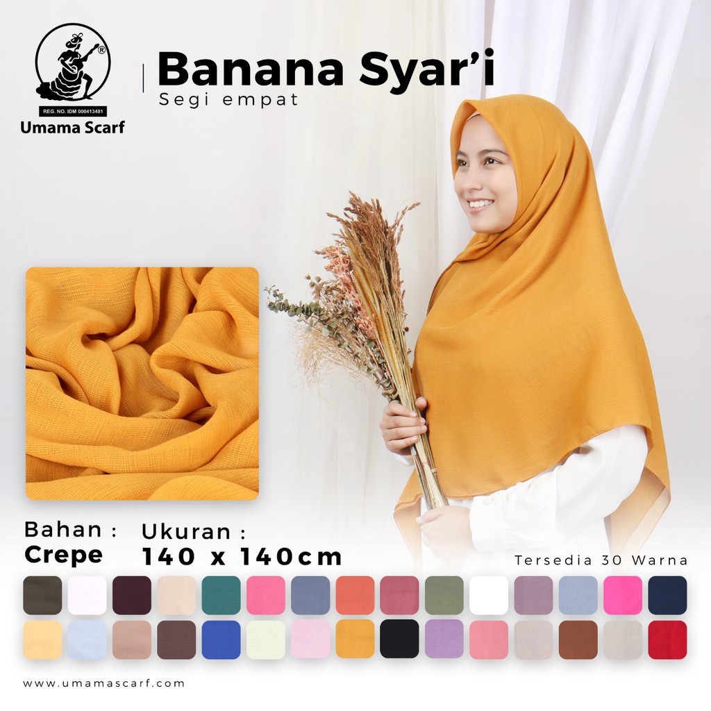 Grosir 10 Pcs Hijab Segi Empat Banana Syar'i Bahan Crepe - By Umama